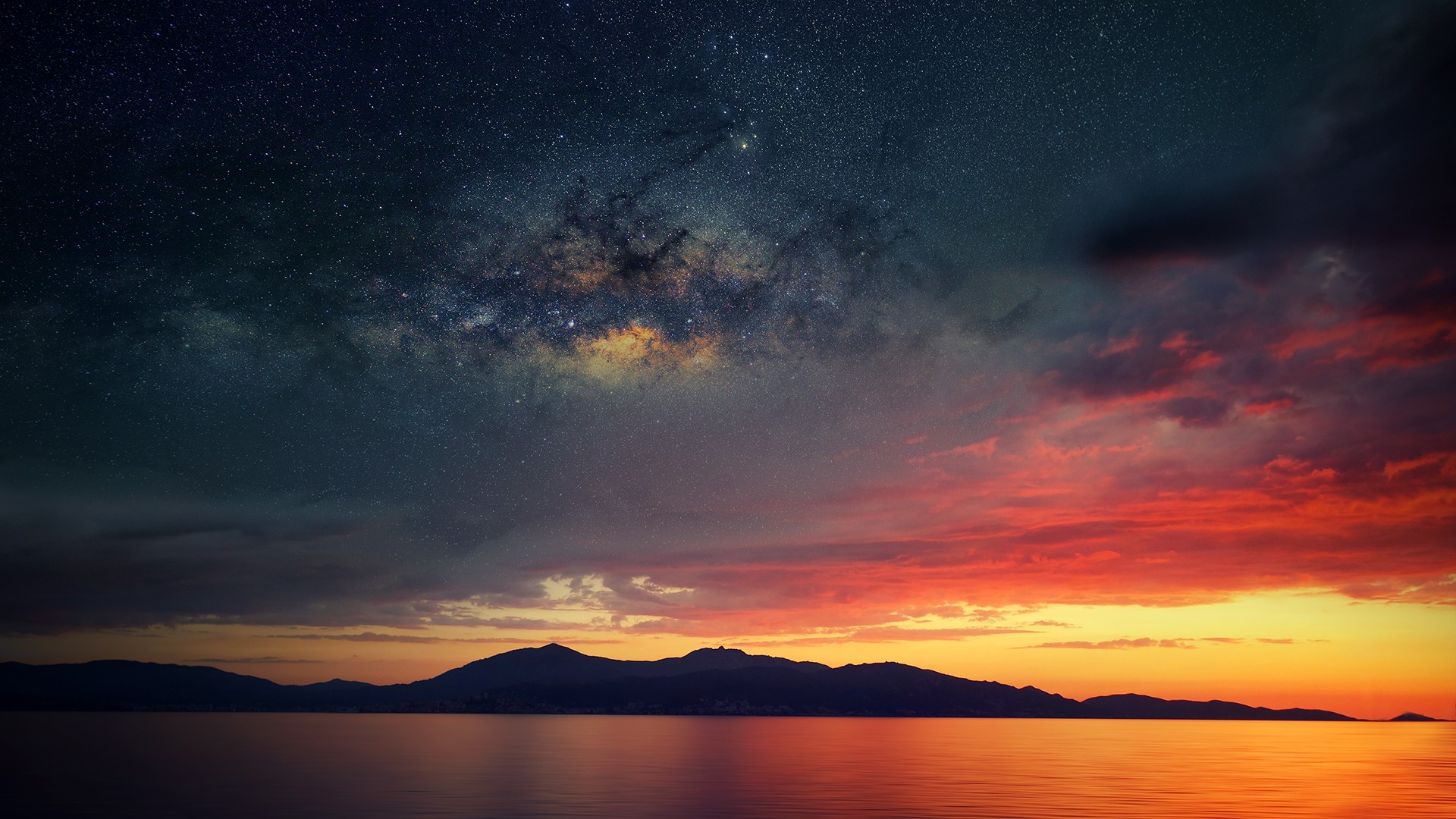 Corsica, Abstract, Space, Water, Sea, Sunset Wallpaper