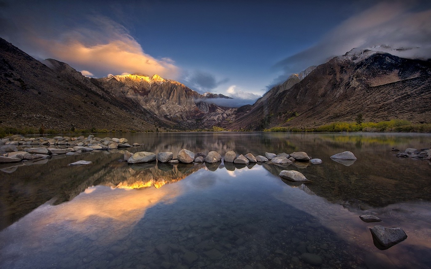 nature, Landscape, Lake, Mountain, Sunset, Water, Reflection, Calm, Clouds, California, Snowy Peak Wallpaper