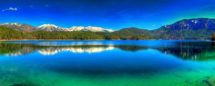 nature, Landscape, Panoramas, Lake, Mountain, Forest, Germany, Blue, Sky, Green, Water, Reflection, Snowy Peak HD Wallpaper Desktop Background