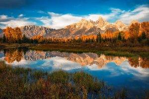 nature, Landscape, Morning, River, Mountain, Forest, Fall, Clouds, Grand Teton National Park, Water, Reflection, Colorful