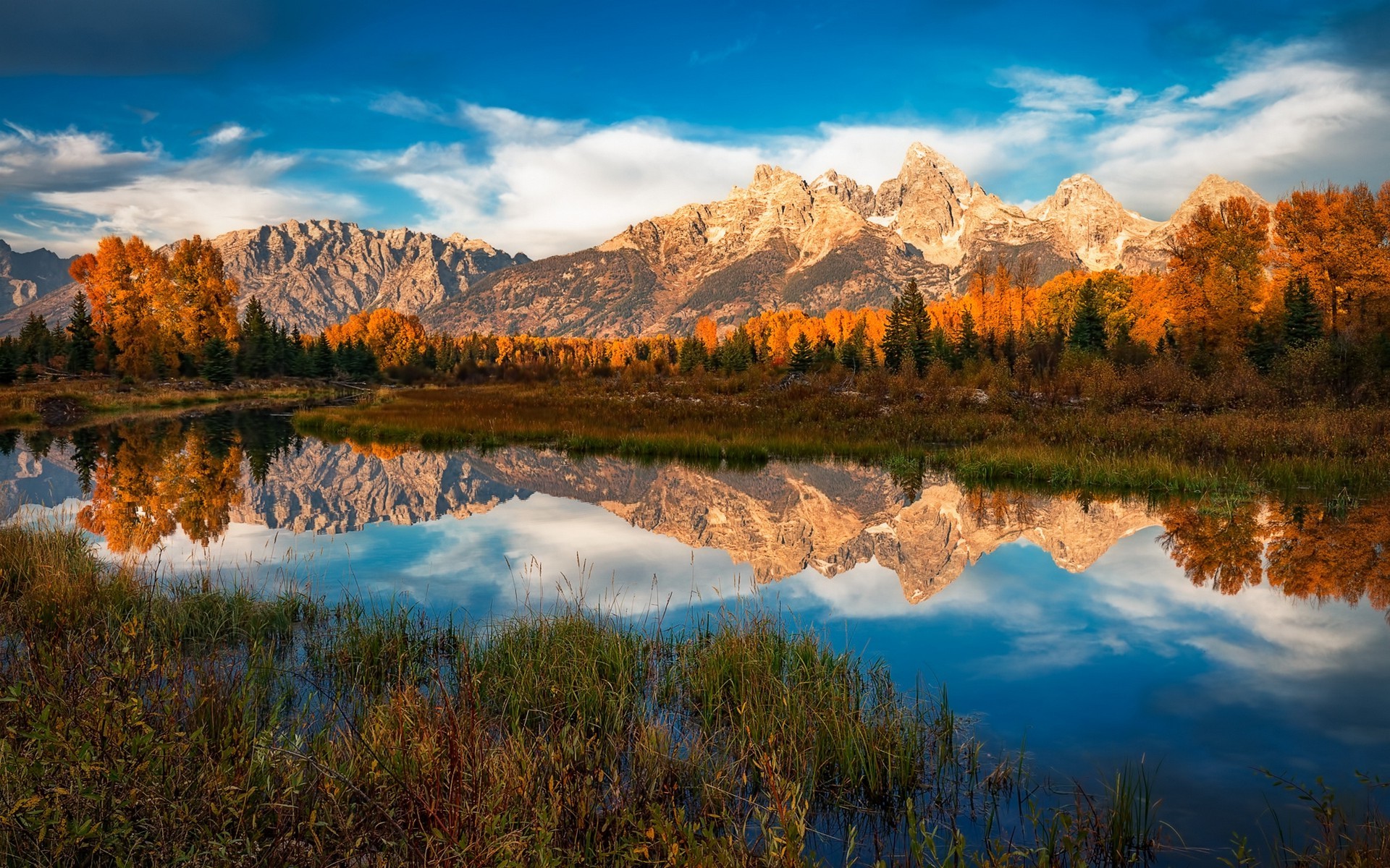 nature, Landscape, Morning, River, Mountain, Forest, Fall, Clouds, Grand Teton National Park, Water, Reflection, Colorful Wallpaper