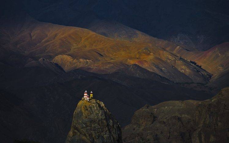 nature, Landscape, Mountain, Sunlight, Sunset, Monastery, Temple, Kashmir HD Wallpaper Desktop Background