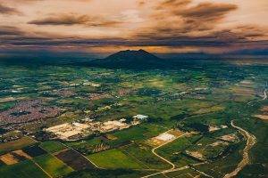 nature, Landscape, Volcano, Philippines, Sunset, Field, Clouds, City, Valley