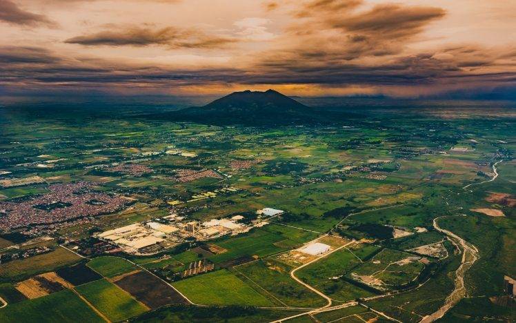 nature, Landscape, Volcano, Philippines, Sunset, Field, Clouds, City, Valley HD Wallpaper Desktop Background