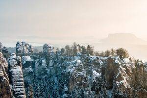 nature, Rock, Snow, Bridge