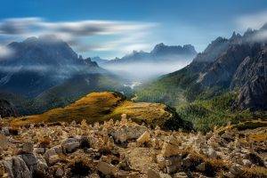 landscape, Nature, Valley, Mist, Mountain, Forest, Italy, Summer