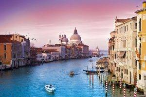landscape, City, Venice, Italy, Canal, Building, Church, Architecture, Boat, Urban