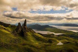 nature, Landscape, Hill, Lake, Clouds, Skye, Scotland, UK