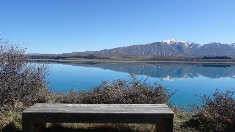 landscape, Snowy Peak, Bench, New Zealand, Lake Tekapo Wallpapers HD /  Desktop and Mobile Backgrounds
