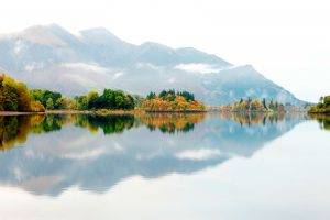 nature, Landscape, Trees, Forest, England, UK, Hill, Sky, Water, Lake, Mist, Fall, Mountain, Colorful, Reflection, Mirrored
