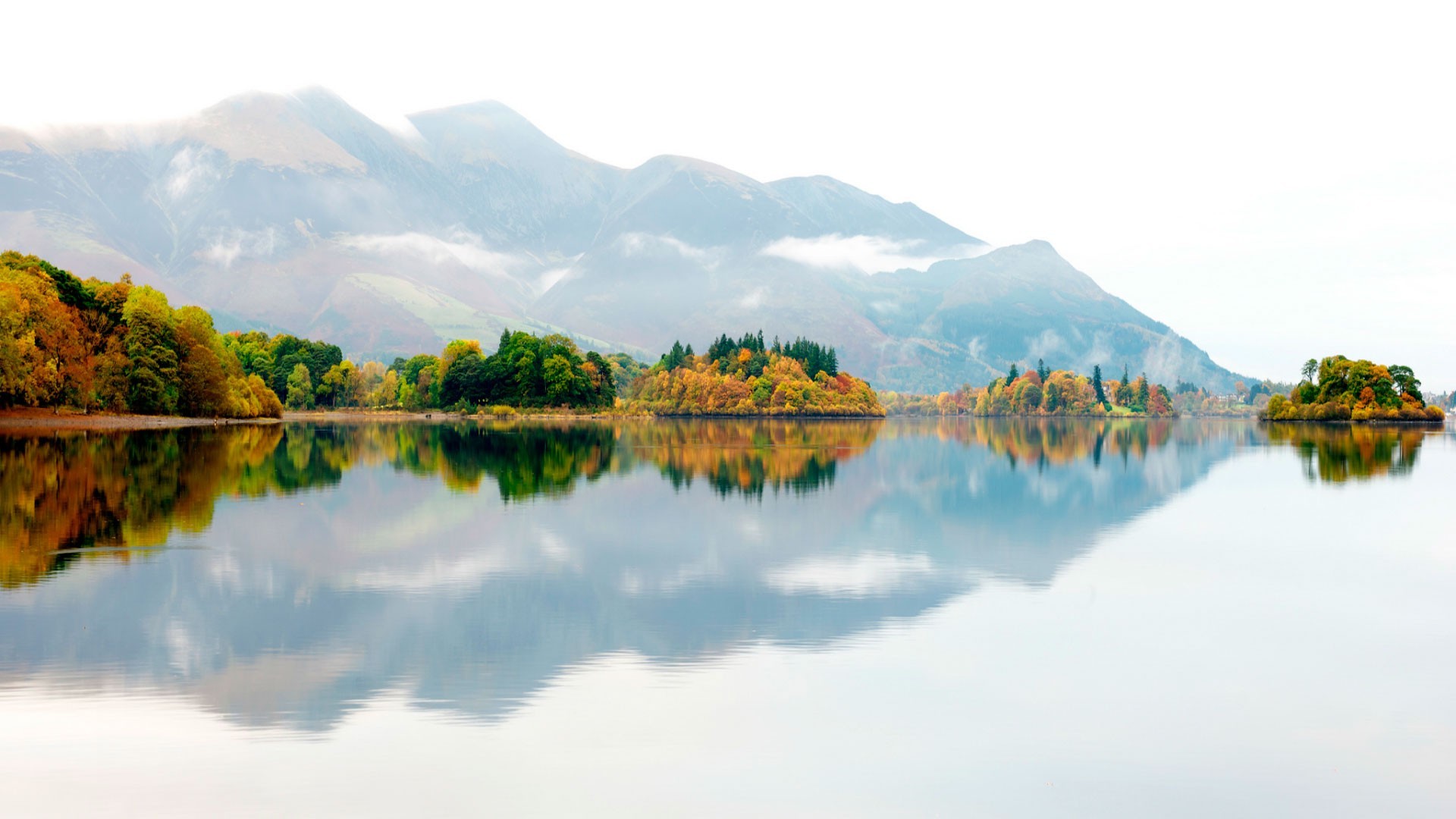 nature, Landscape, Trees, Forest, England, UK, Hill, Sky, Water, Lake, Mist, Fall, Mountain, Colorful, Reflection, Mirrored Wallpaper