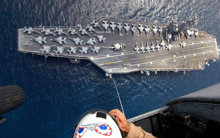 aircraft, Aircraft Carrier, Military, Navy, Ship, Aerial View, FA 18 Hornet HD Wallpaper Desktop Background
