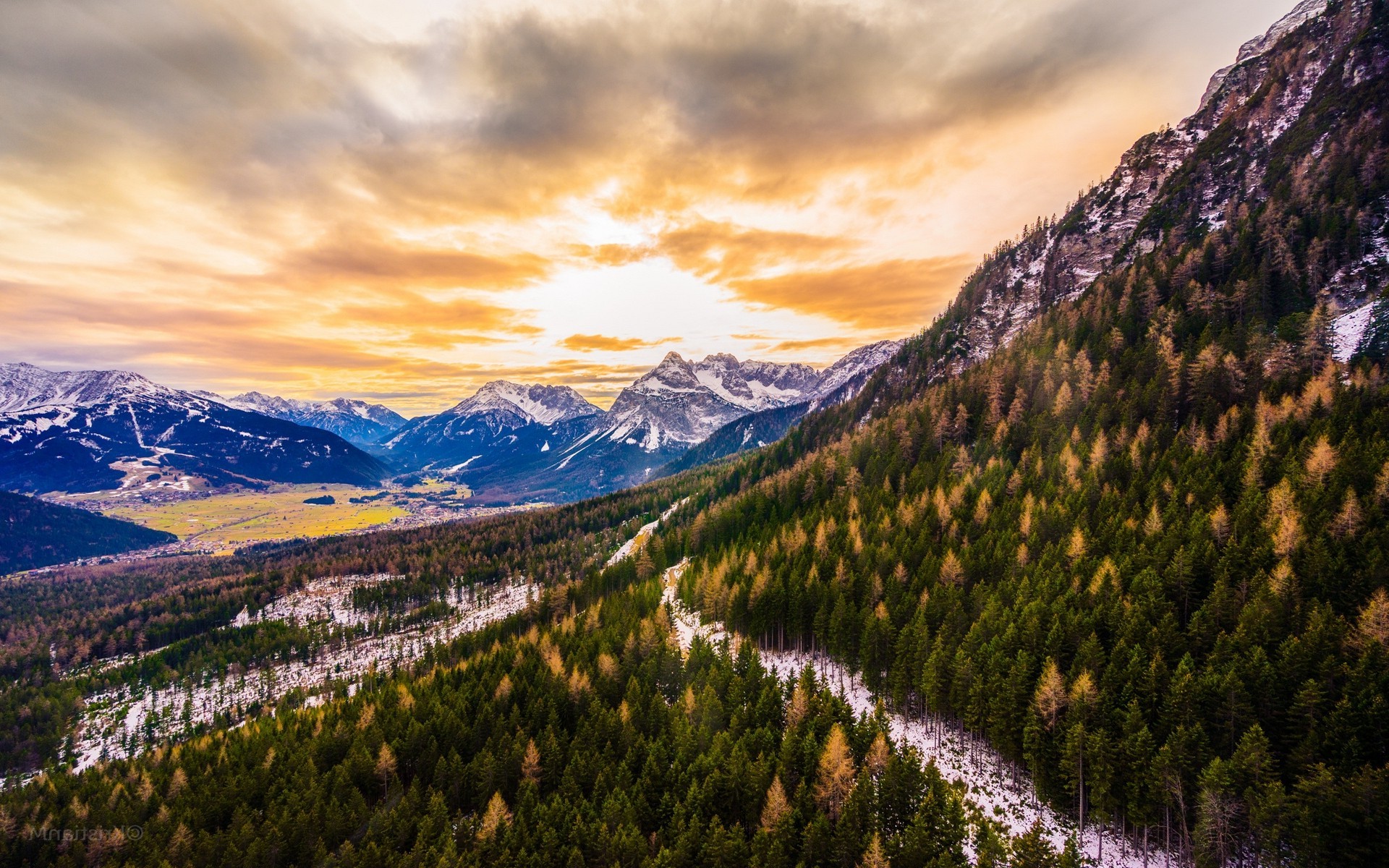 nature, Landscape, Mountain, Forest, Sunset, Fall, Clouds, Alps, Austria, Snow, Sky Wallpaper