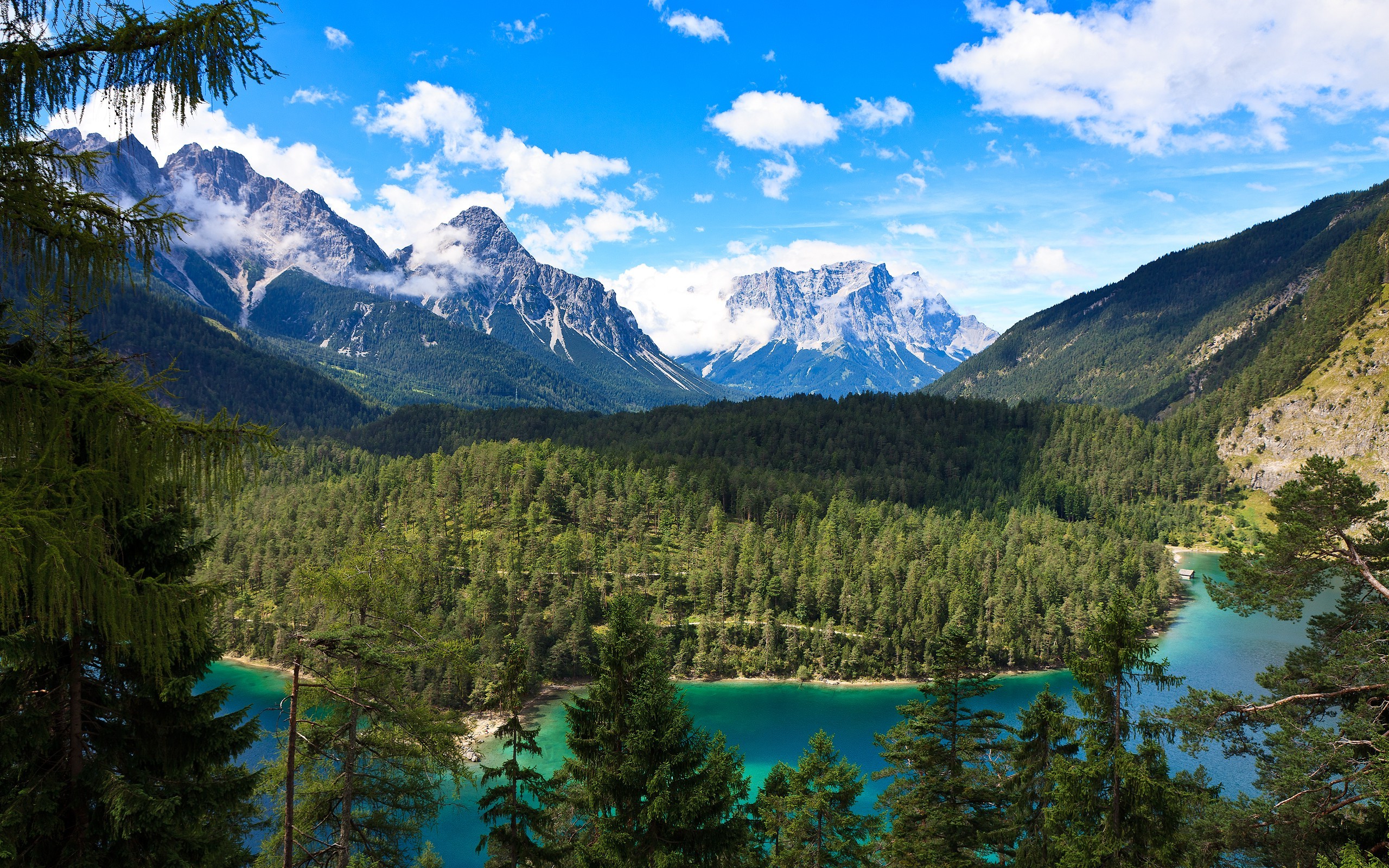 nature, Landscape, Alps, Mountain, Forest, Lake, Turquoise, Water, Clouds, Summer, Trees Wallpaper