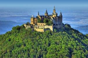 nature, Landscape, Architecture, Hill, Sky, Trees, Forest, Germany, Castle, Tower, Ancient, Field, Hohenzollern