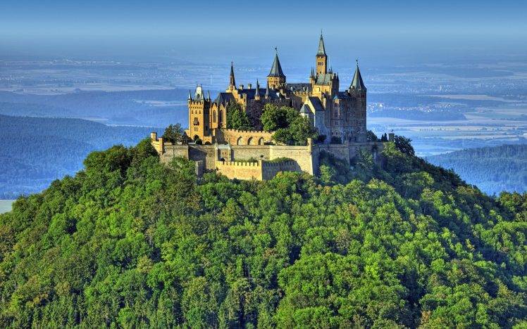 nature, Landscape, Architecture, Hill, Sky, Trees, Forest, Germany, Castle, Tower, Ancient, Field, Hohenzollern HD Wallpaper Desktop Background