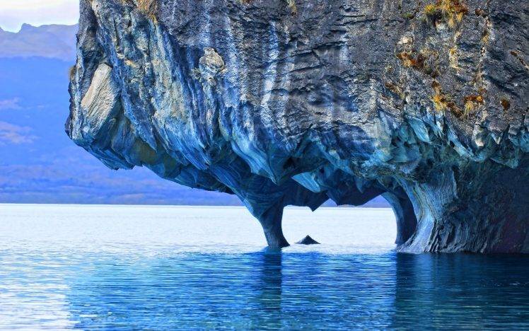 nature, Landscape, Lake, Cave, Rock, Mountain, Patagonia, Chile, Erosion, Blue, Water HD Wallpaper Desktop Background