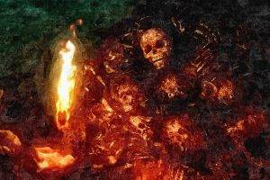 skull, Death, Digital Art, Teeth, Painting, Fire, Artwork, Dark Souls, Video Games, Nito