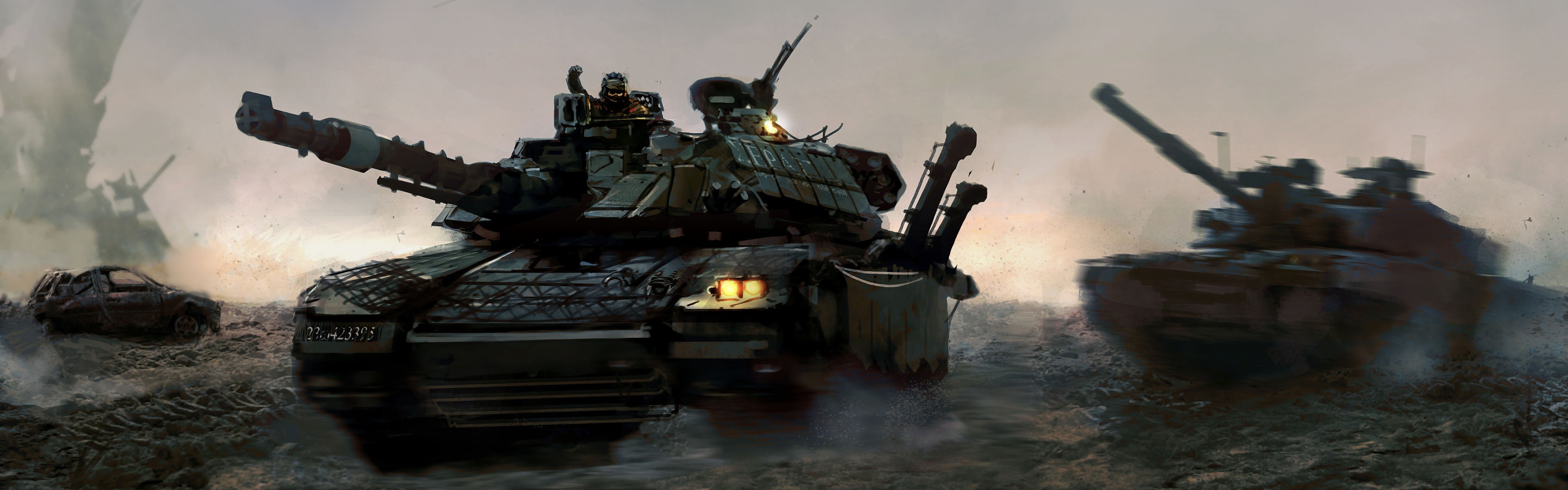 tank, Military, War, Artwork, Multiple Display, M60A3, Leopard 2 Wallpaper