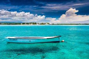nature, Landscape, Mauritius, Island, Tropical, Sea, Boat, Clouds, Turquoise, Water, Sky, Beach