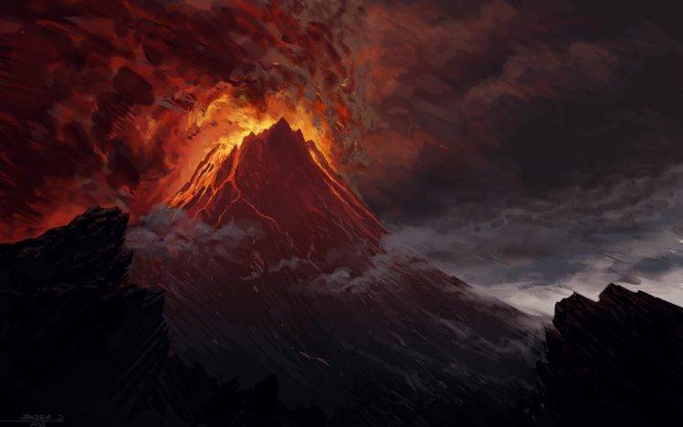 Mount Doom, Volcano, The Lord Of The Rings, Artwork, Lava, Mordor HD Wallpaper Desktop Background