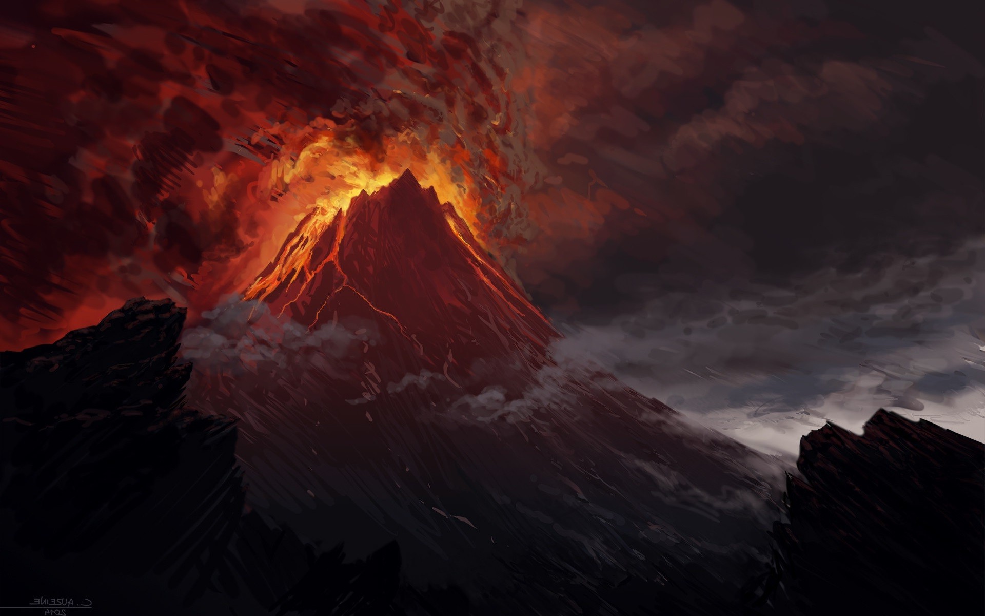 Mount Doom Volcano The Lord Of The Rings Artwork Lava