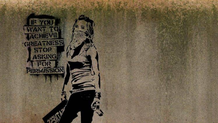 graffiti, Women, Banksy, Artwork, Text, Quote, Minimalism, Inspirational, Walls, Scarf HD Wallpaper Desktop Background