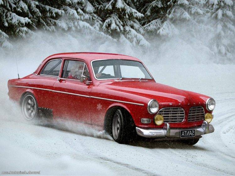 snow, Santa, Santa Claus, Drift, Car, Volvo, Humor HD Wallpaper Desktop Background