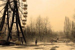 anime, Snow, Ferris Wheel, Abandoned, Urban Exploration, Winter, Trees, Nature, Pripyat, Chernobyl, Ghost Town