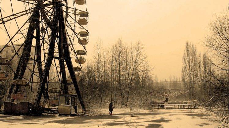 anime, Snow, Ferris Wheel, Abandoned, Urban Exploration, Winter, Trees, Nature, Pripyat, Chernobyl, Ghost Town HD Wallpaper Desktop Background