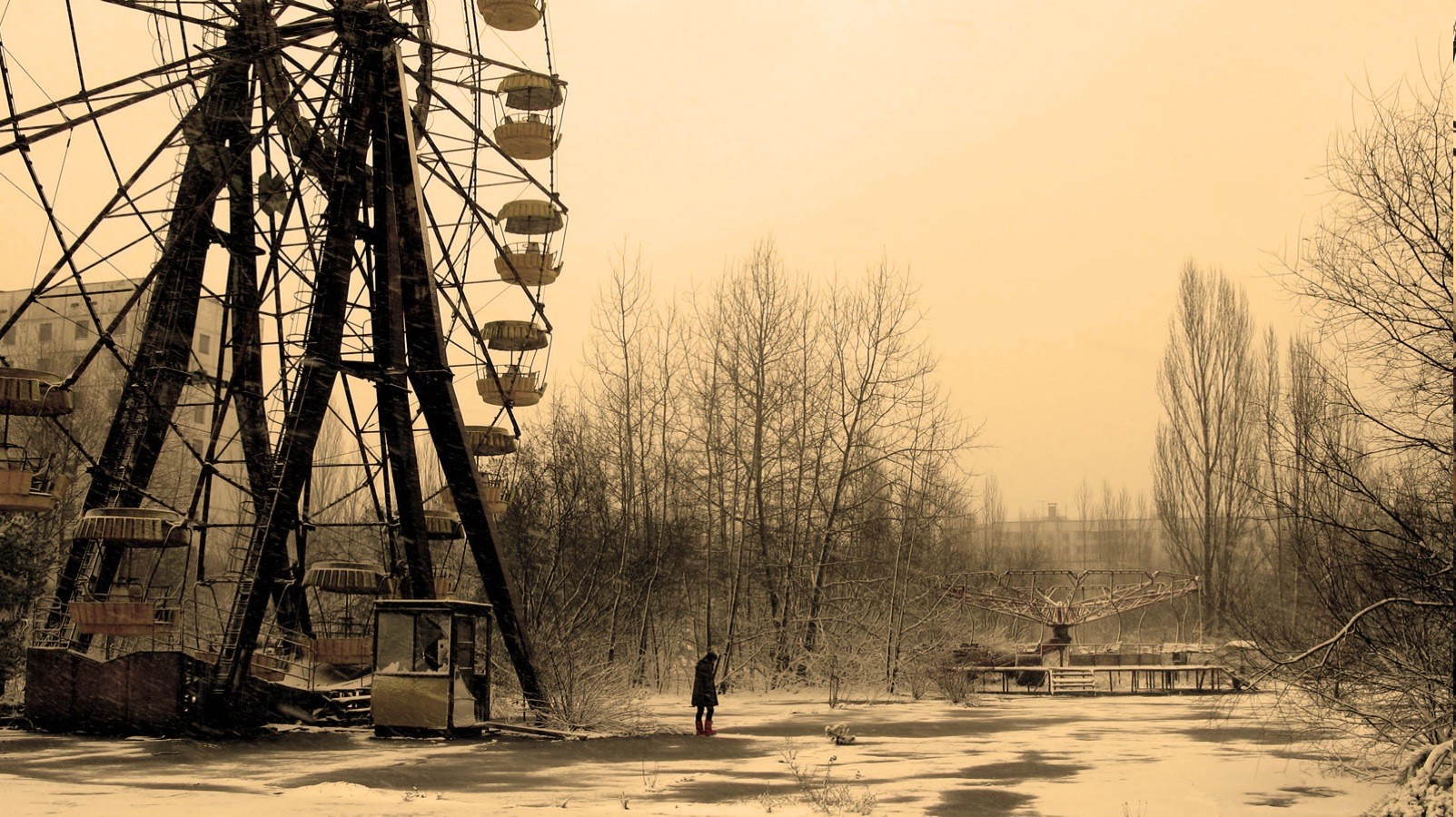 anime, Snow, Ferris Wheel, Abandoned, Urban Exploration, Winter, Trees, Nature, Pripyat, Chernobyl, Ghost Town Wallpaper