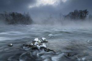 nature, Landscape, River, Winter, Mist, Morning, Snow, Cold, Frost