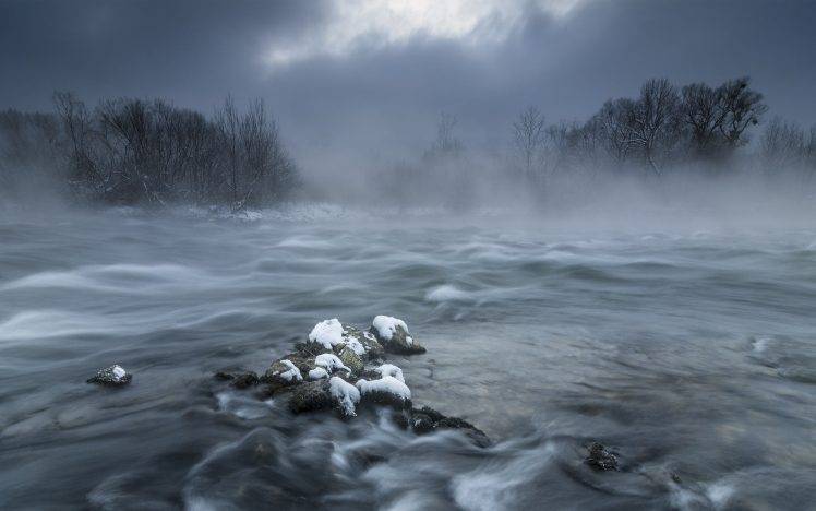 nature, Landscape, River, Winter, Mist, Morning, Snow, Cold, Frost HD Wallpaper Desktop Background
