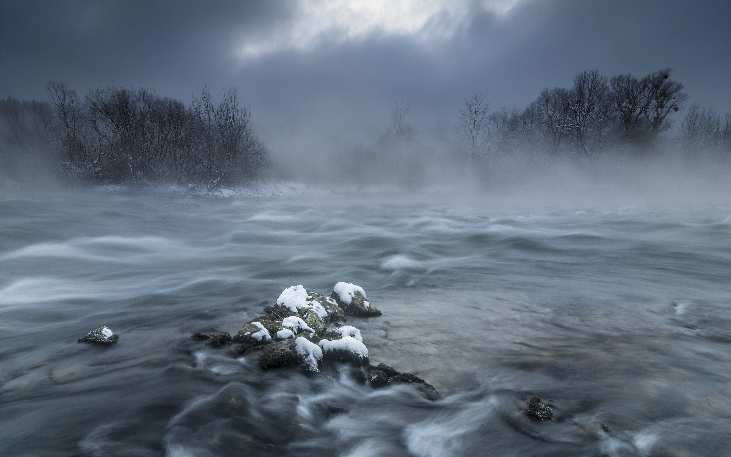 nature, Landscape, River, Winter, Mist, Morning, Snow, Cold, Frost Wallpaper