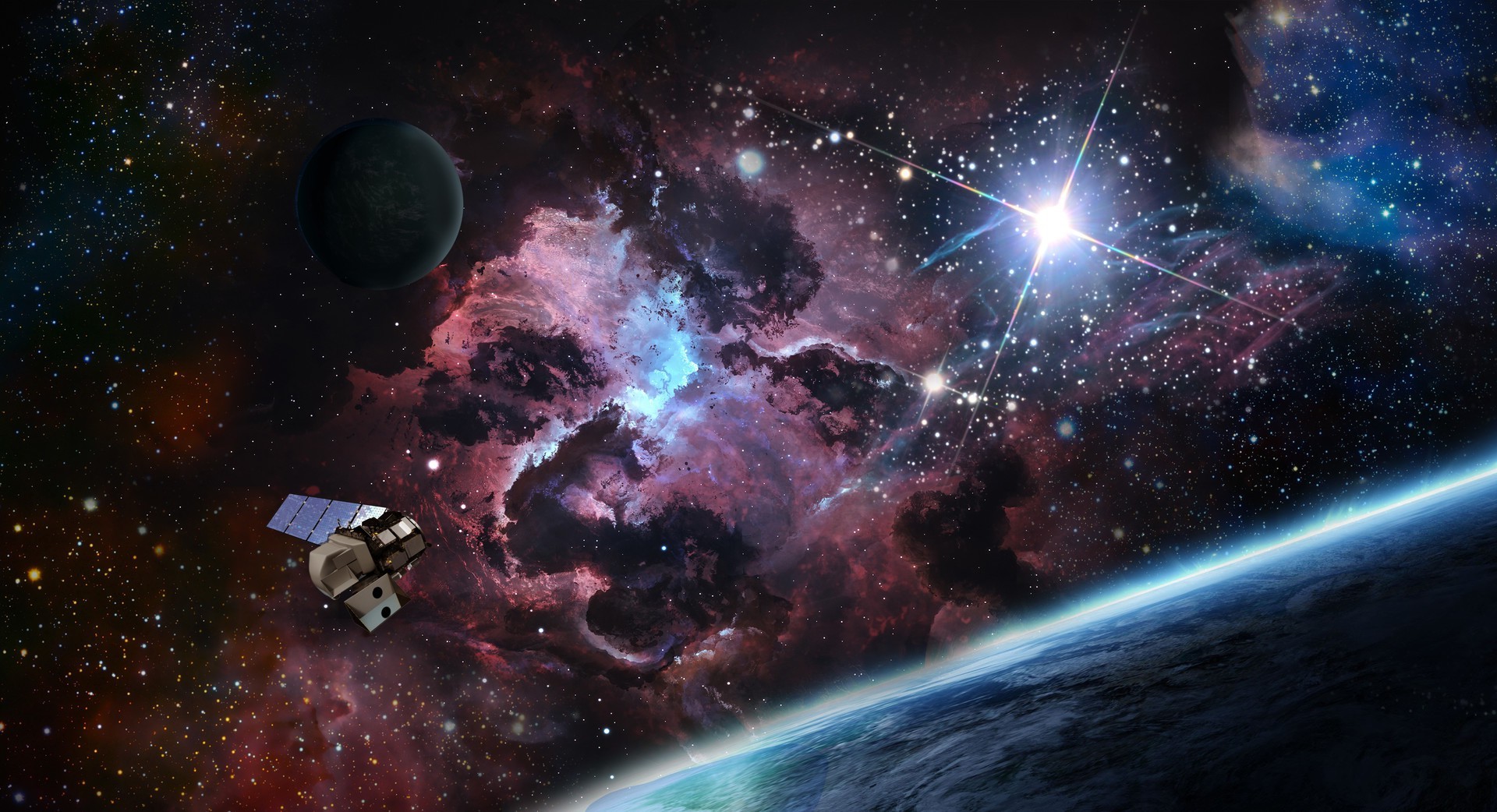 artwork, Space, Space Art, Planet, Satellite, Stars Wallpaper