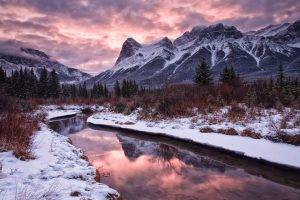 nature, Landscape, Snow, Winter, River, Mountain, Trees