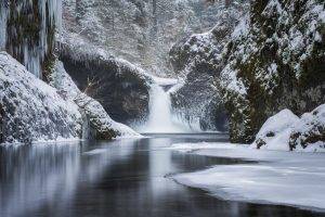 nature, Landscape, Forest, Mountain, Waterfall, River, Snow, Winter, Cold, Ice