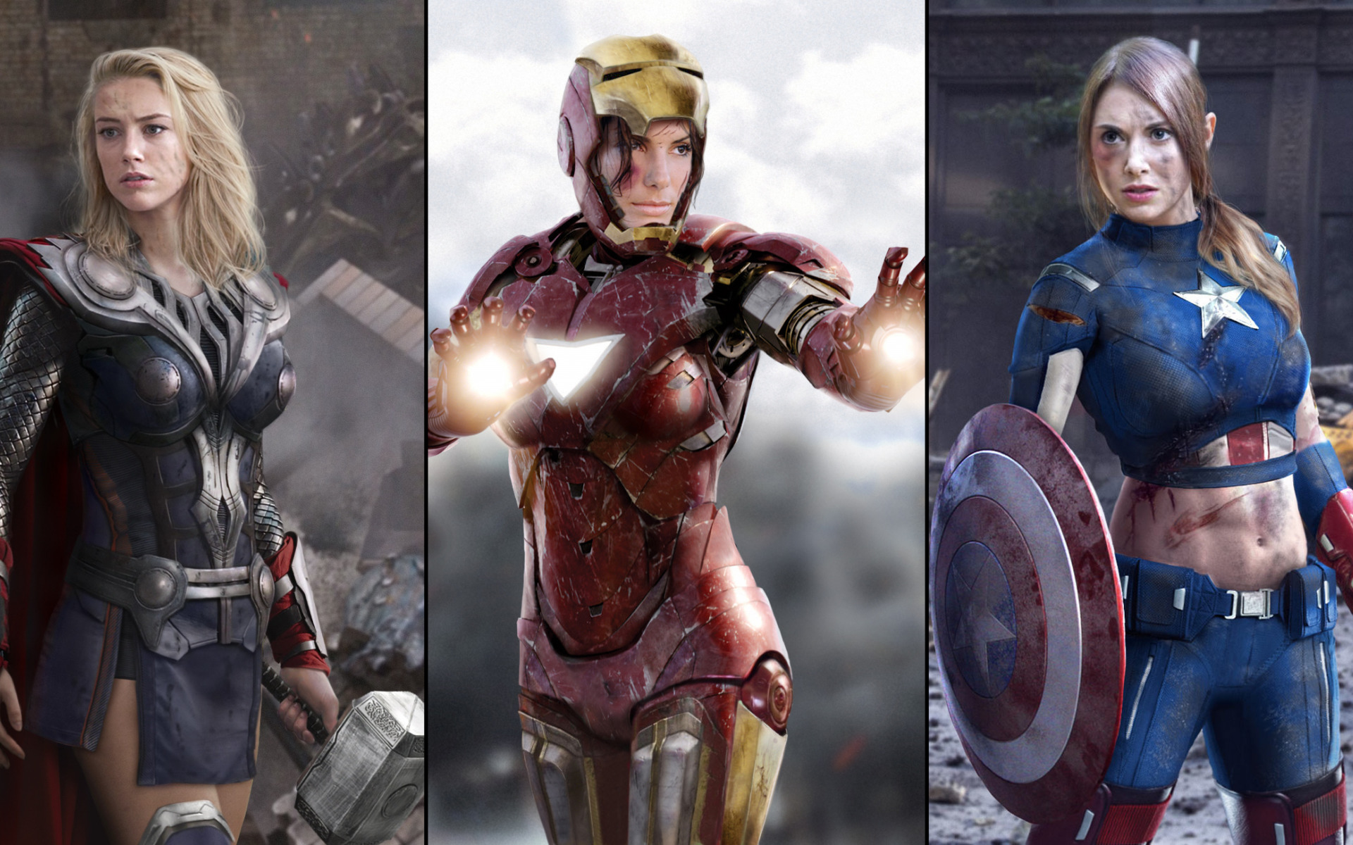 Marvel Comics, Captain America, Iron Man, Thor, Superheroines, Photo Manipulation, Photoshopped Wallpaper