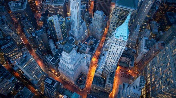 landscape, Cityscape, New York City, Lights, Aerial View, Skyscraper, Building, Architecture, Evening, Street, Metropolis, Urban HD Wallpaper Desktop Background