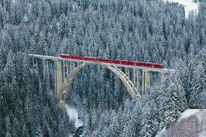 nature, Landscape, Winter, Bridge, Train, Forest, River, Switzerland, Cold, Snow, Trees