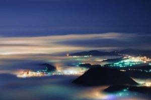 nature, Landscape, Evening, Lights, City, Mist, Taipei, Mountain, Clouds