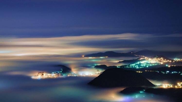 nature, Landscape, Evening, Lights, City, Mist, Taipei, Mountain, Clouds HD Wallpaper Desktop Background