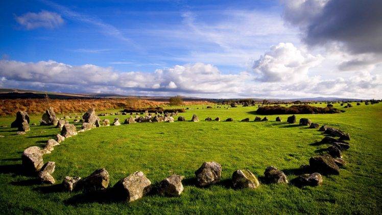 landscape, Sky, Clouds, Horizon, Ireland, Rock, Stones, Trees, Grass, Ancient HD Wallpaper Desktop Background