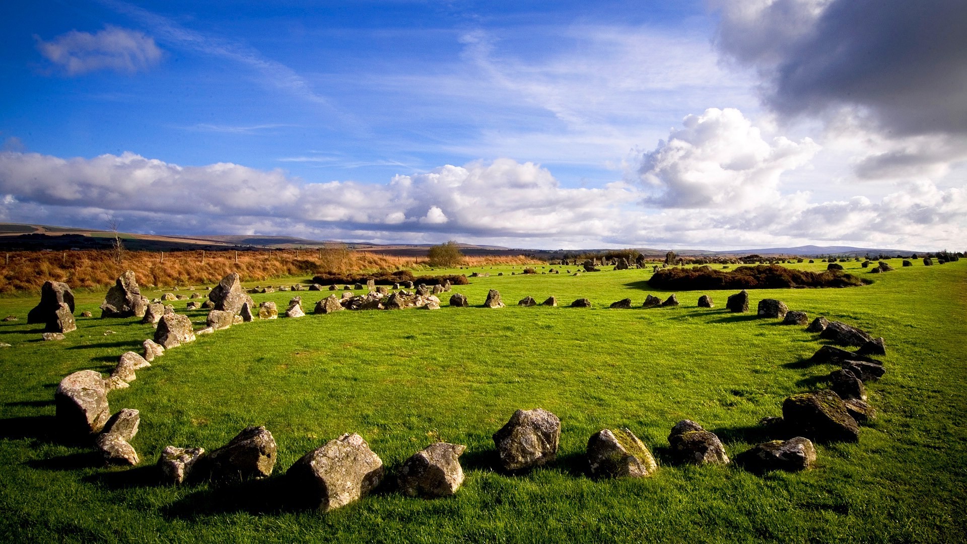 landscape, Sky, Clouds, Horizon, Ireland, Rock, Stones, Trees, Grass, Ancient Wallpaper