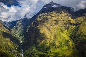 nature, Landscape, Mountain, Clouds, Waterfall, Grass, River, Valley, Road, Bolivia
