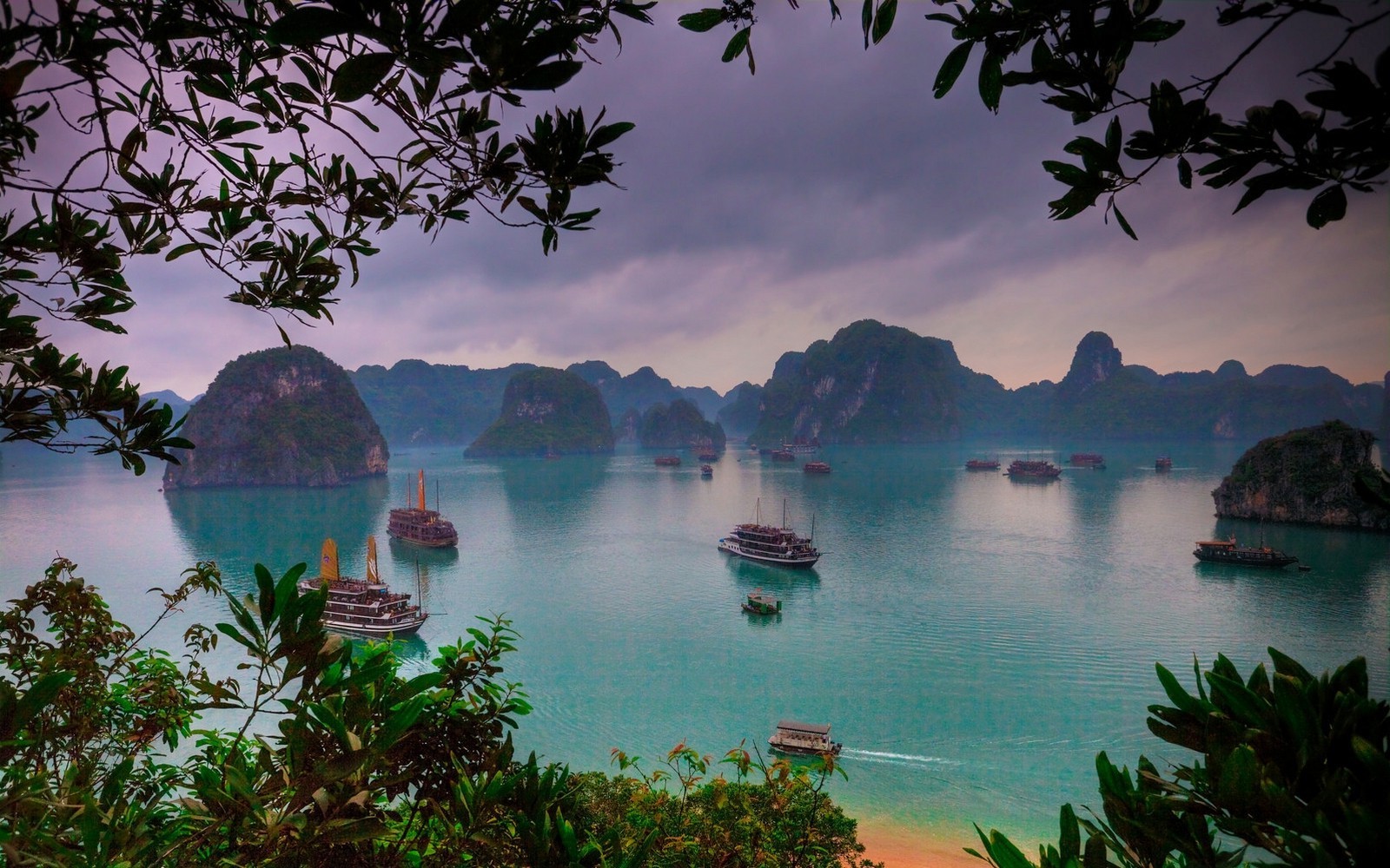 landscape, Ha Long Bay, Vietnam, Nature, Sea, Ship, Tropical, Beach, Island, Mountain, Sunrise, Trees, Morning Wallpaper