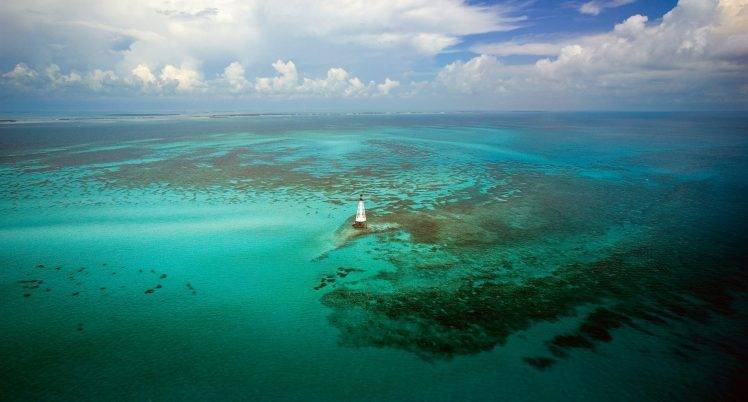 nature, Landscape, Coral, Sea, Lighthouse, Beach, Florida, Clouds, Water HD Wallpaper Desktop Background