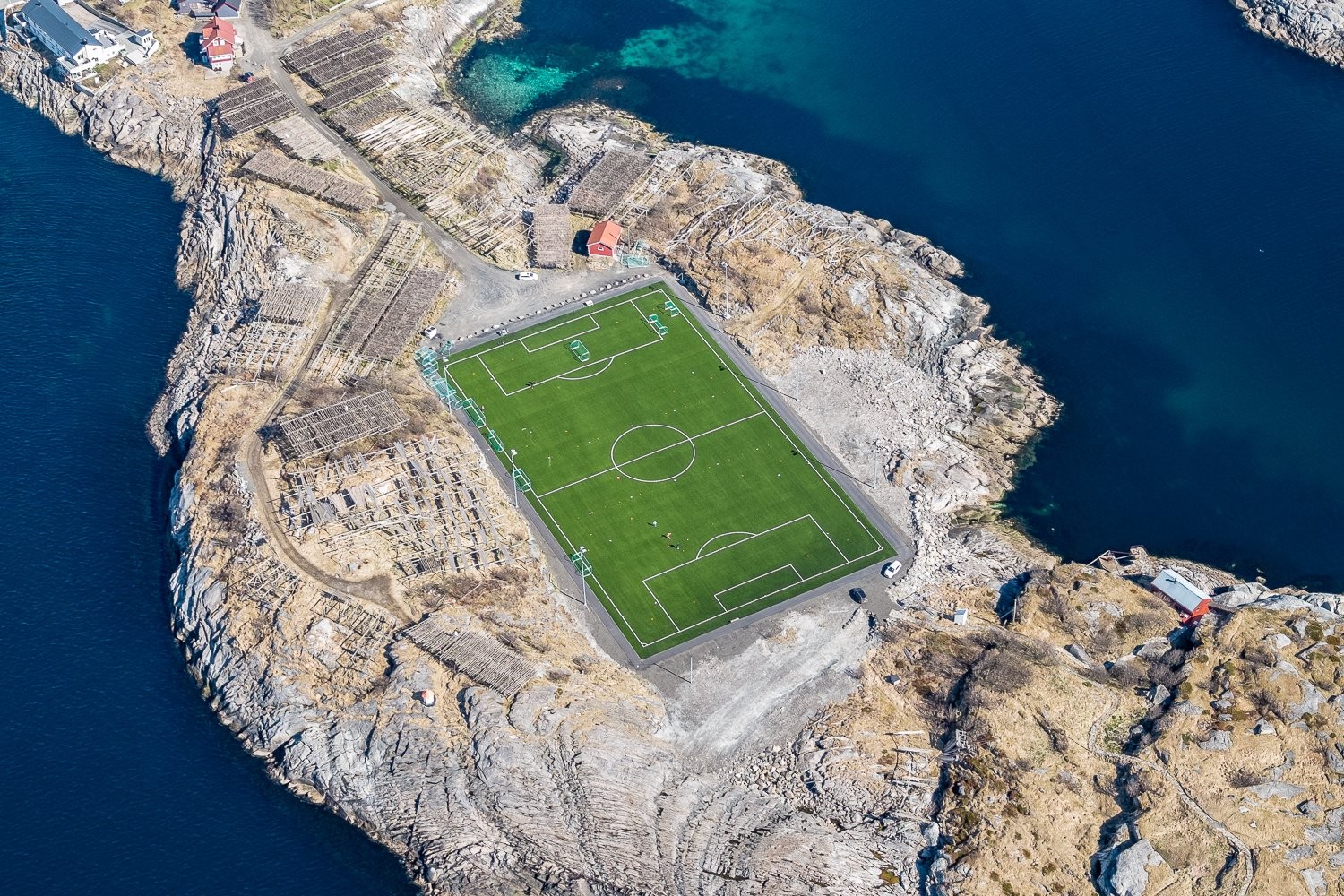 landscape, Field, Soccer, Soccer Pitches, Sea, Lofoten Islands, Norway
