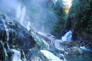 nature, Landscape, Waterfall, Glaciers, Forest, River, Mist, Chile, Shrubs, Cold, Rock