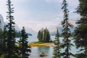 lake, Trees, Mountain, Island, Forest, Nature, Landscape, Canada